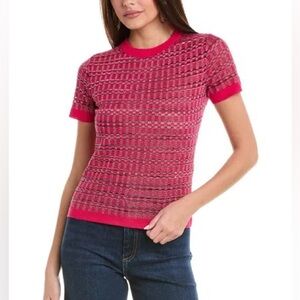 Missoni Pink Gray Knit Pattern Short Sleeve Sweater